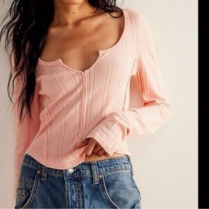 Free People Peach Long Sleeve Top - Preloved